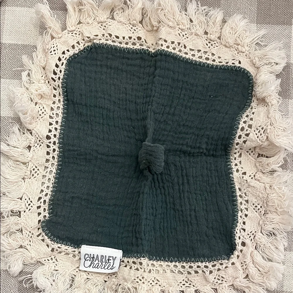 Pacifier holder security Blanket set- Green, Beige, Cream. Charley Charles brand